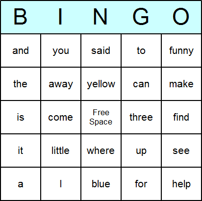 Dolch Pre-Primer Bingo Card